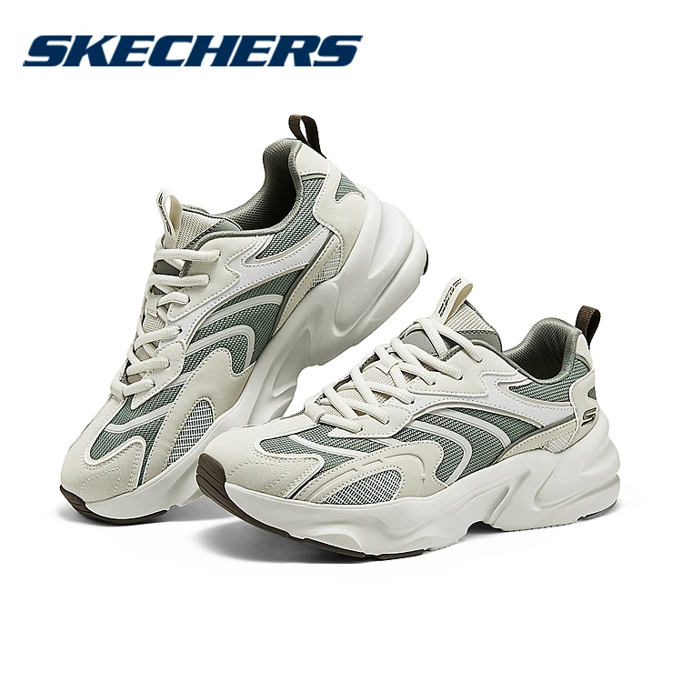 斯凯奇官方男鞋时尚绑带休闲鞋厚底轻质舒适透气老爹鞋118326