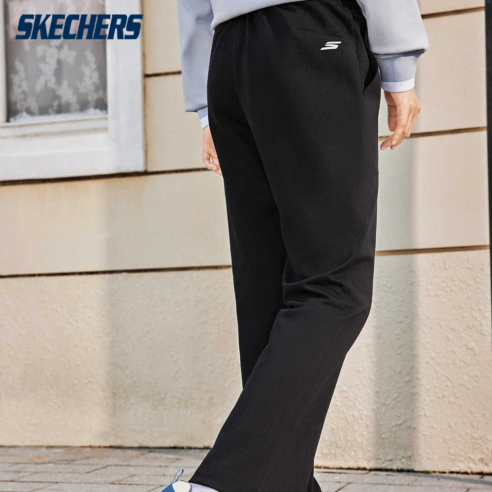 斯凯奇官方女装时尚百搭阔腿裤针织直筒裤运动休闲裤长裤P424W043