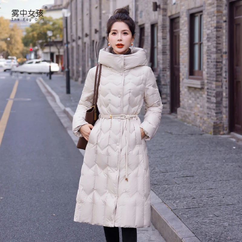 2023冬上新气质时尚简约大方收腰显瘦长款纯色加厚保暖羽绒服外套