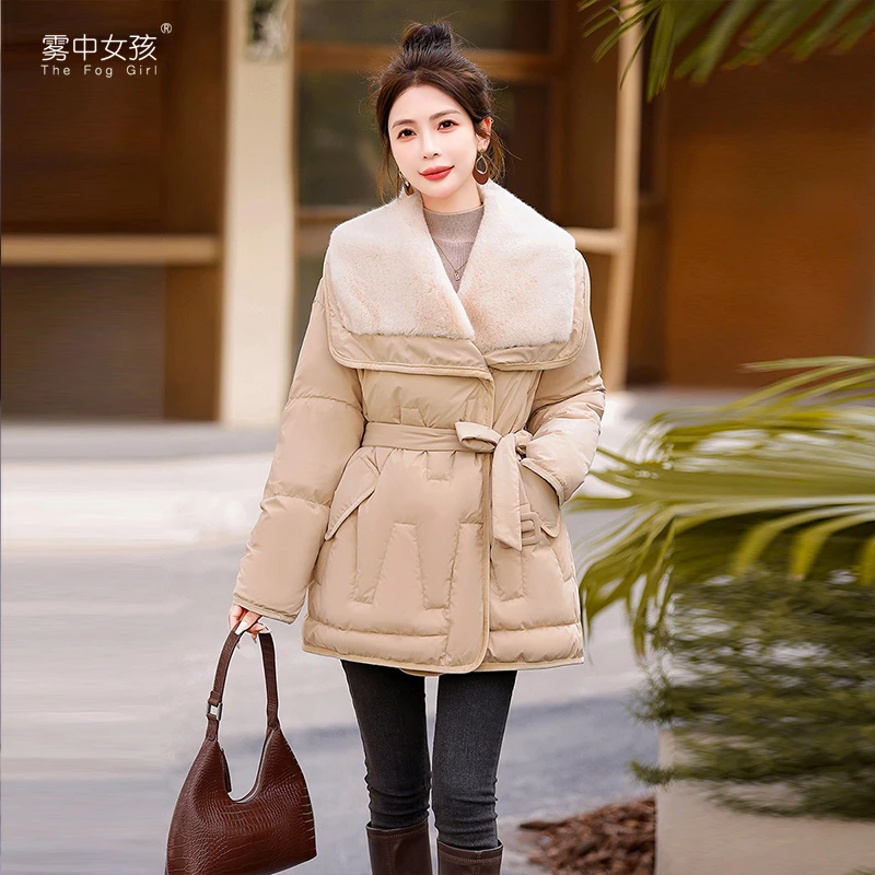 2023年冬季上新韩版时尚简约大方收腰显瘦90白鸭绒羽绒服大毛领