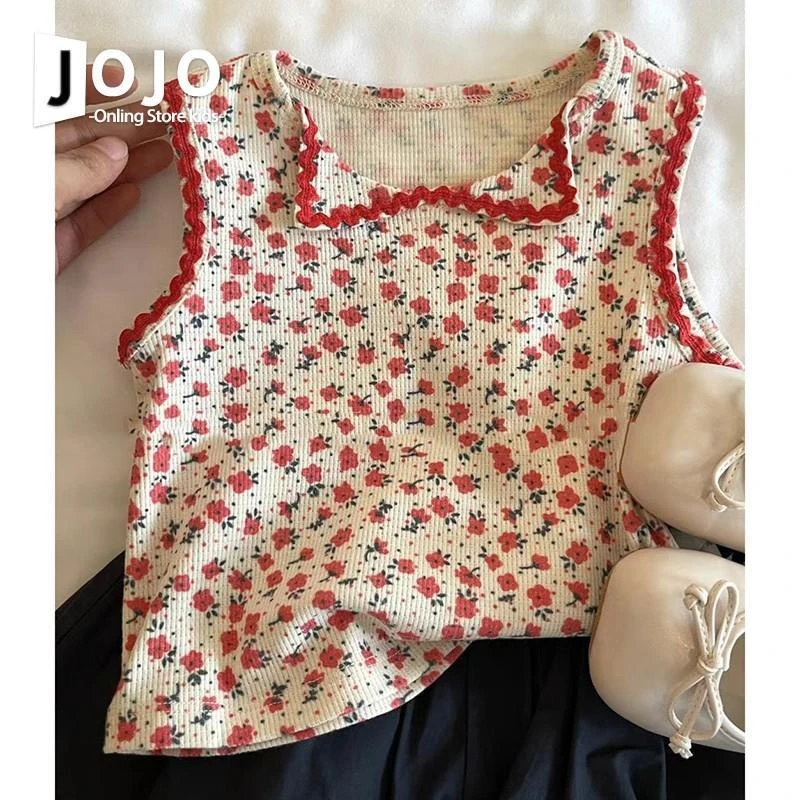 港风童装女童吊带背心外穿夏季新款洋气儿童碎花甜美花边无袖上衣