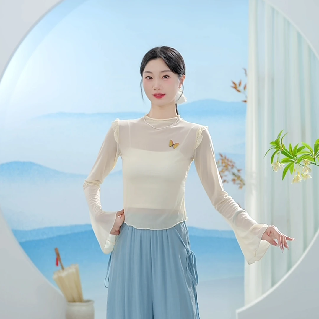 3356 D铁箭现代服装女成人2024年新款蝴蝶飘逸打底衫上衣