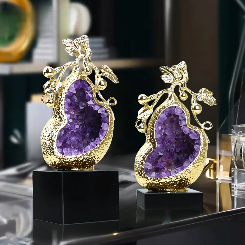 五福葫芦摆件酒柜摆件客厅玄关电视柜装饰紫水晶葫芦招财新居摆件