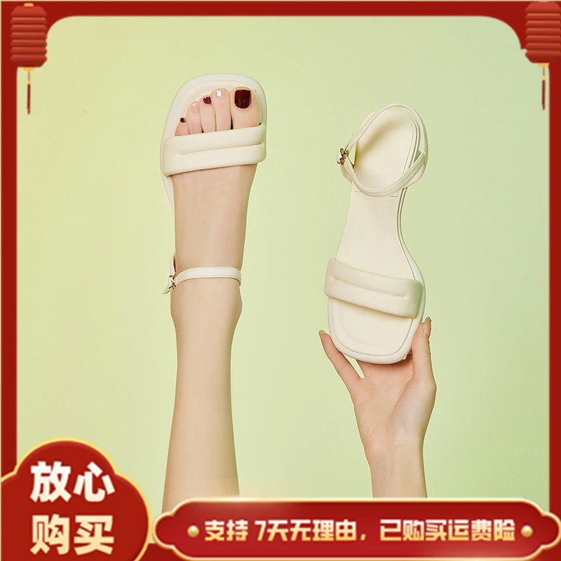 达芙妮法式小高跟凉鞋夏季百搭2023新款外穿时尚高颜值爆款女鞋子