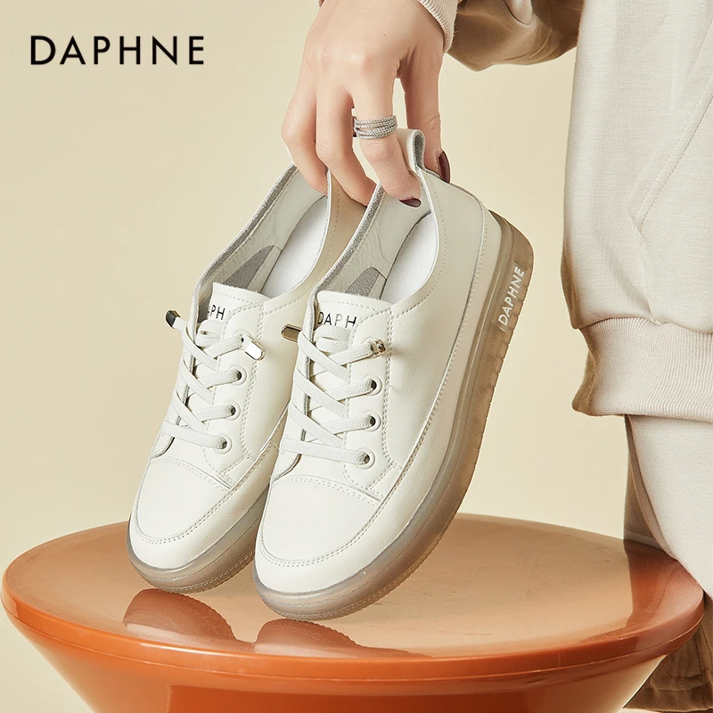 达芙妮懒人牛皮一脚蹬女鞋2025新款夏板鞋单鞋休闲孕妇真皮小白鞋