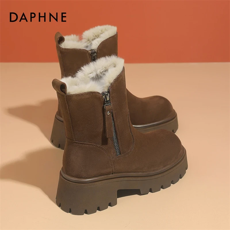 达芙妮品牌正品雪地靴2025冬季保暖高帮女靴子大棉鞋厚底马丁靴女