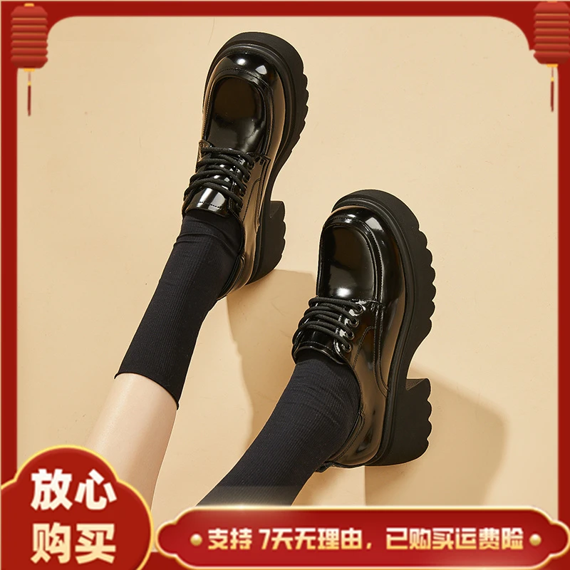 达芙妮经典厚底乐福鞋2025秋季款新高跟松糕鞋粗跟增高英伦小皮鞋
