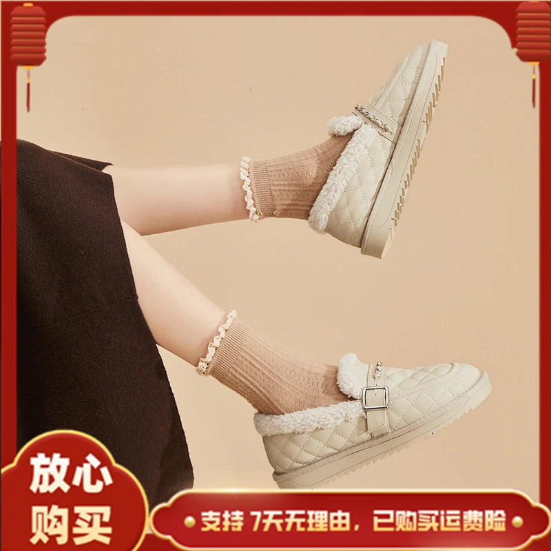 达芙妮毛毛鞋乐福鞋女百搭鞋爆款秋冬加绒鞋子冬季网红豆豆鞋棉鞋