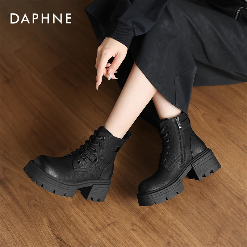 达芙妮复古加绒马丁靴女2025年秋冬新款增高显瘦保暖工装时尚短靴