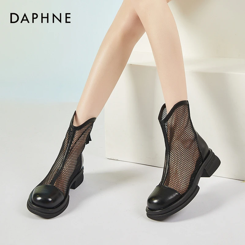 达芙妮夏天靴子女款春夏马丁靴2025新款网纱薄款镂空厚底简约网靴