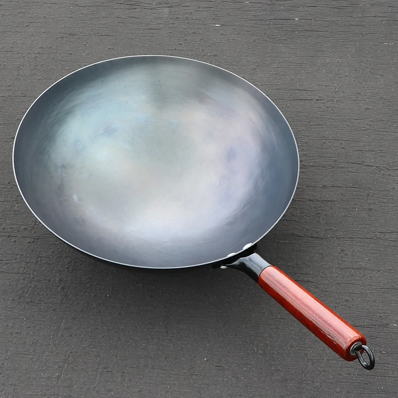 锻打老式纯铁锅炒锅家用无涂层真铁锅捶打圆底锅燃气灶明火专用