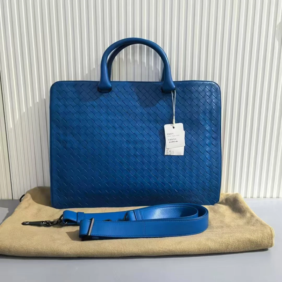 95新 BOTTEGA VENETA/葆蝶家 琅迪 蓝色单肩斜挎手提公文包