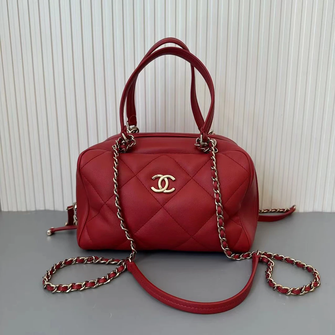 95新 Chanel/香奈儿 琅迪 香奈儿 红色保龄球包 公价2w+ cnes134