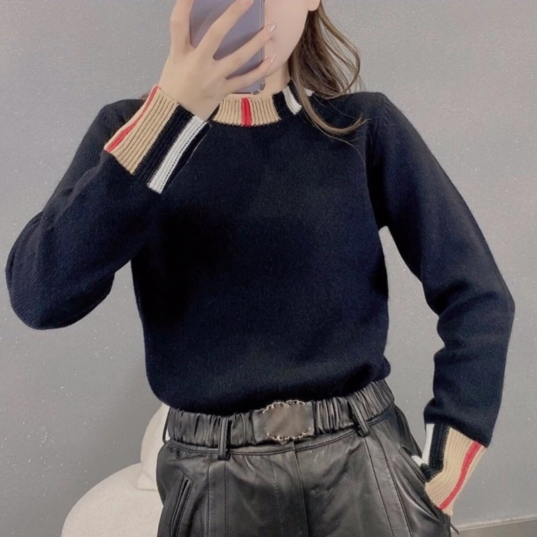 全新未使用 BURBERRY/博柏利 琅迪80732111，条纹装饰羊绒针织衫