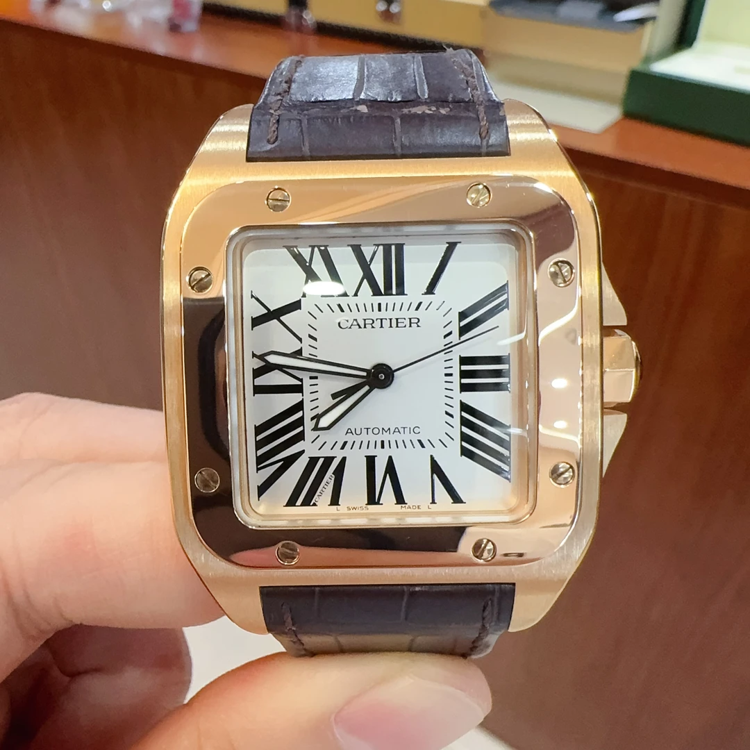 99新 Cartier/卡地亚 尚林 18k玫瑰金山度士 男款 自动机械表