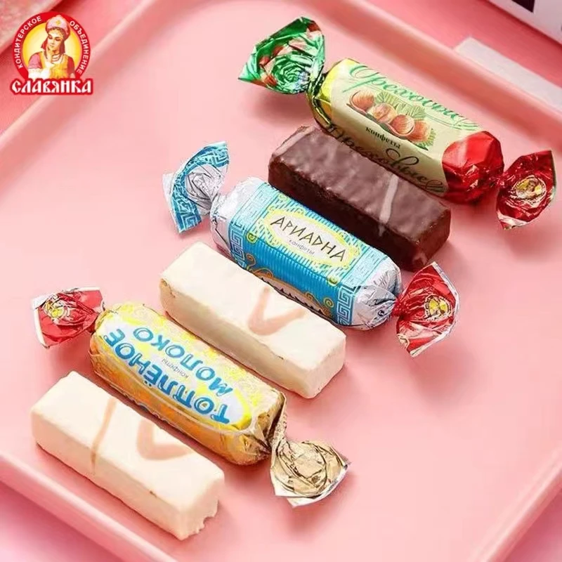 俄罗斯原装进口斯拉夫巧克力酸奶鲜奶榛子威化喜糖500克