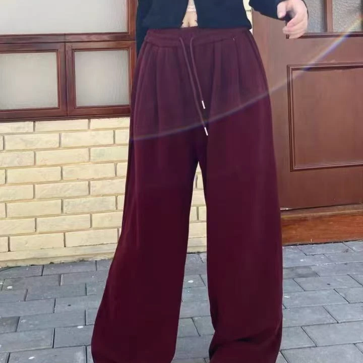 911韩版慵懒风抽绳休闲裤阔腿裤女冬季新款高腰加厚直筒裤拖地裤