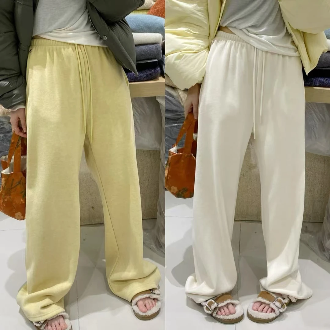 Y809欧货高质感软软糯糯加绒毛裤女高腰垂感窄版显瘦拖地直筒
