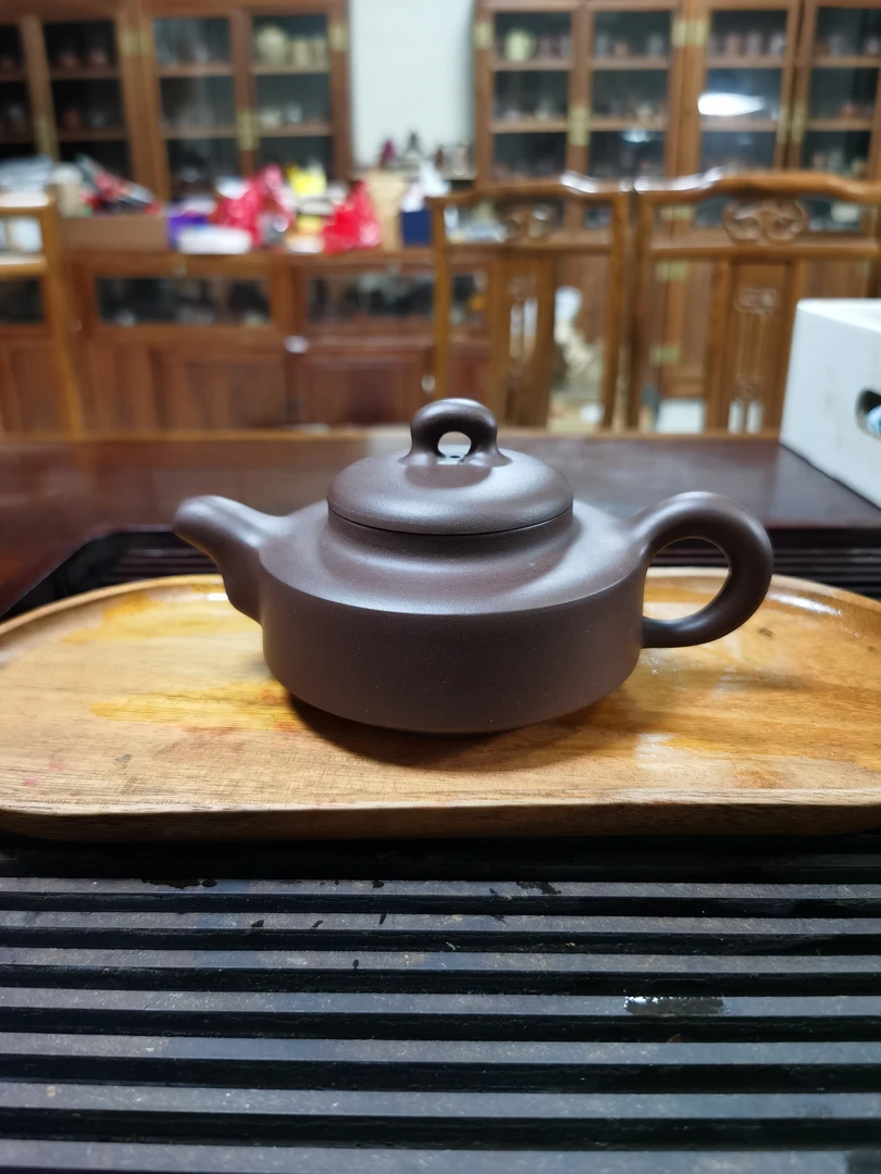 玉壁壶老紫泥半手工作品莲子壶水平壶茶壶圆壶泥壶紫砂壶手制