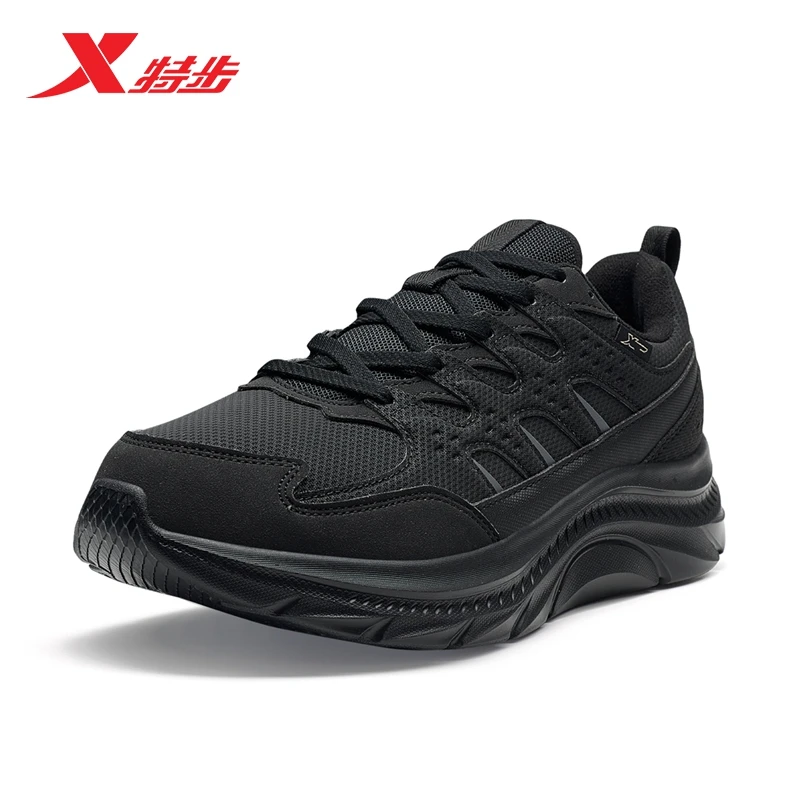 特步跑步鞋女鞋黑色网面革面体育跑鞋舒适休闲秋季976418110078