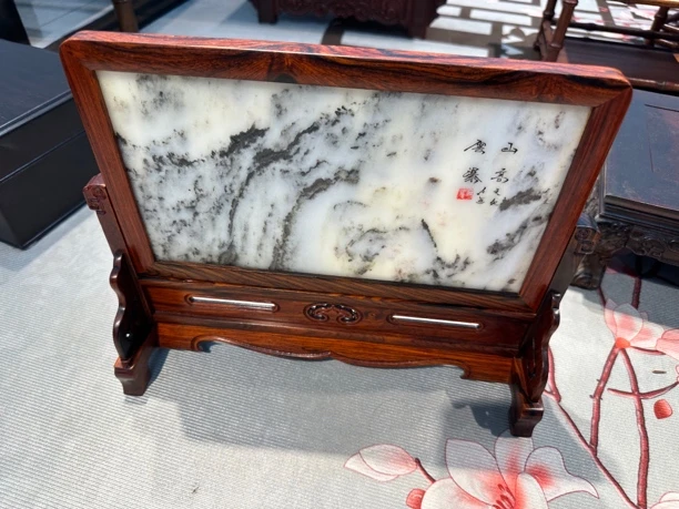 花梨木云石板插屏