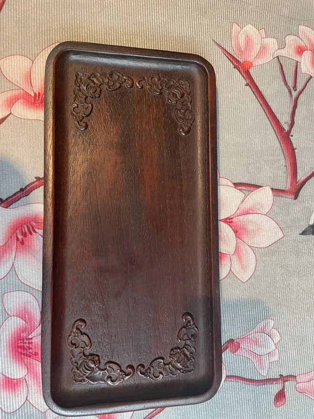 花梨木雕刻四面来福整木茶盘
