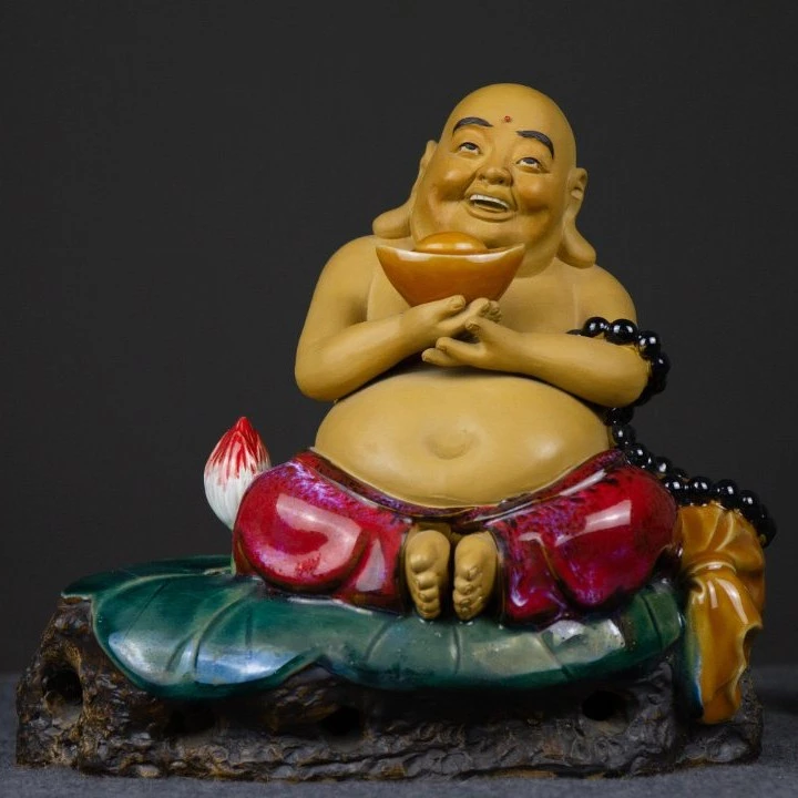 弥勒佛笑佛大肚佛石湾公仔人物摆件家居办公室装饰工艺品
