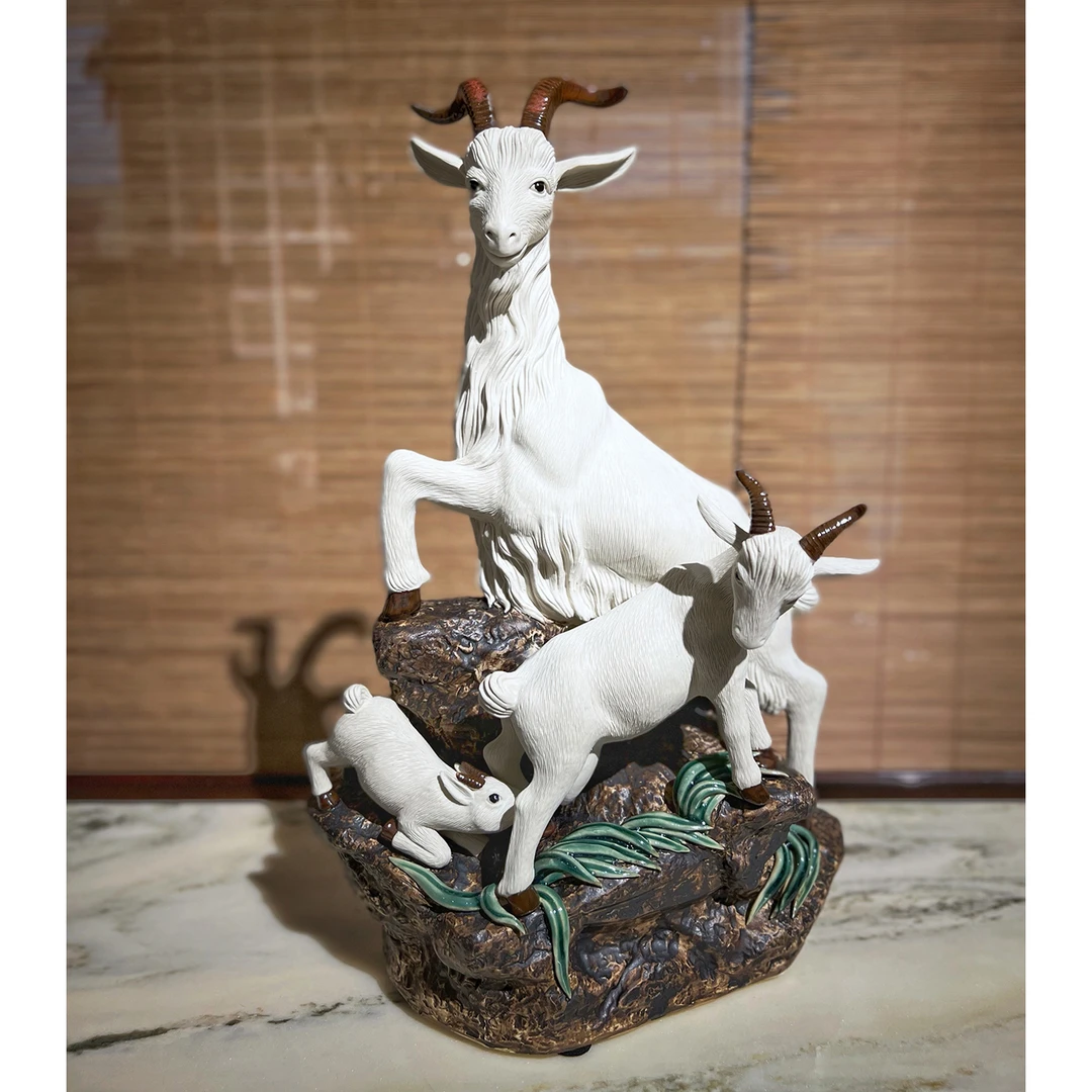 三羊开泰石湾公仔生肖动物摆件送礼家居玄关摆件装饰