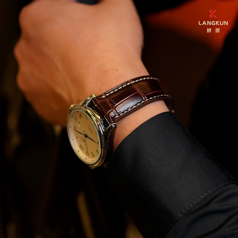 琅琨适用于浪琴真皮表带名匠月相军旗表带康卡斯表带进口头层牛皮