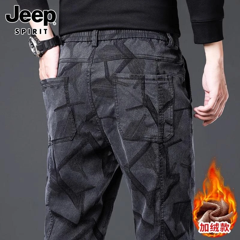 Jeep吉普迷彩工装裤男士秋冬季新款潮牌束脚加绒加厚休闲裤子男