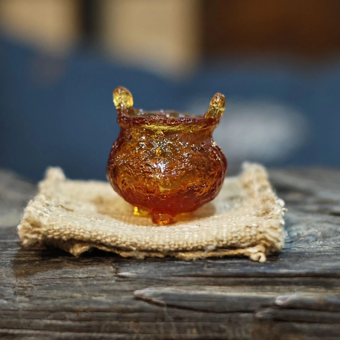 【柿间浅憩】古法手工定制*琉璃不规则迷你双耳小香炉*三足香鼎