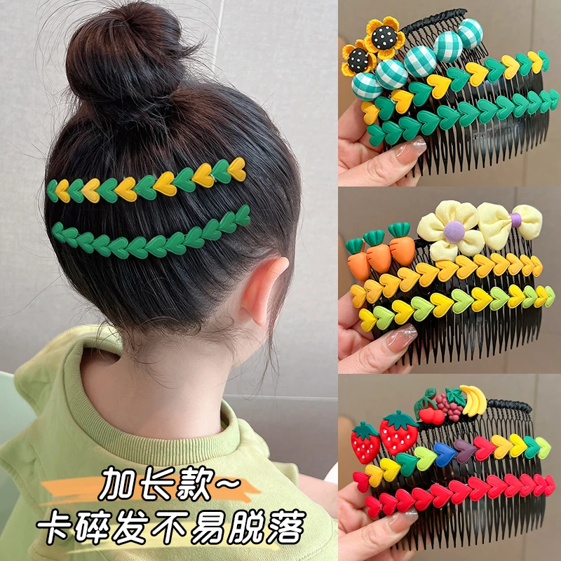 彩色爱心插梳女后脑勺碎发整理神器加长款发梳夏季刘海碎发梳发卡