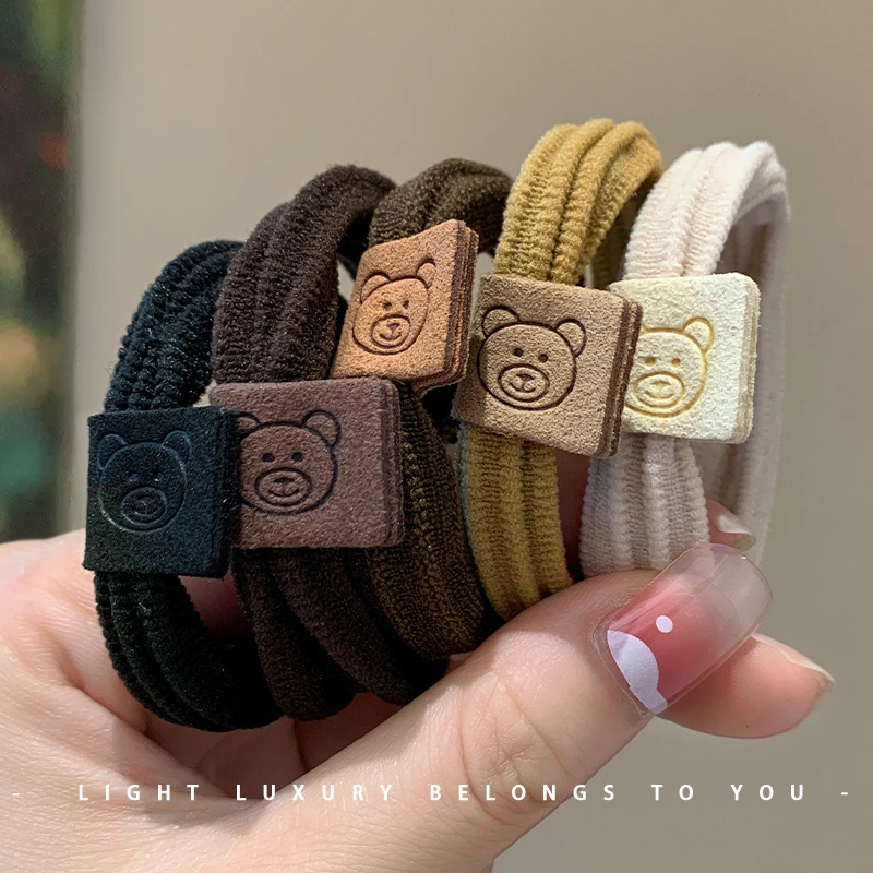 奶咖色卡通小熊毛巾发圈女加粗儿童款高马尾扎发绳可爱头绳橡皮筋