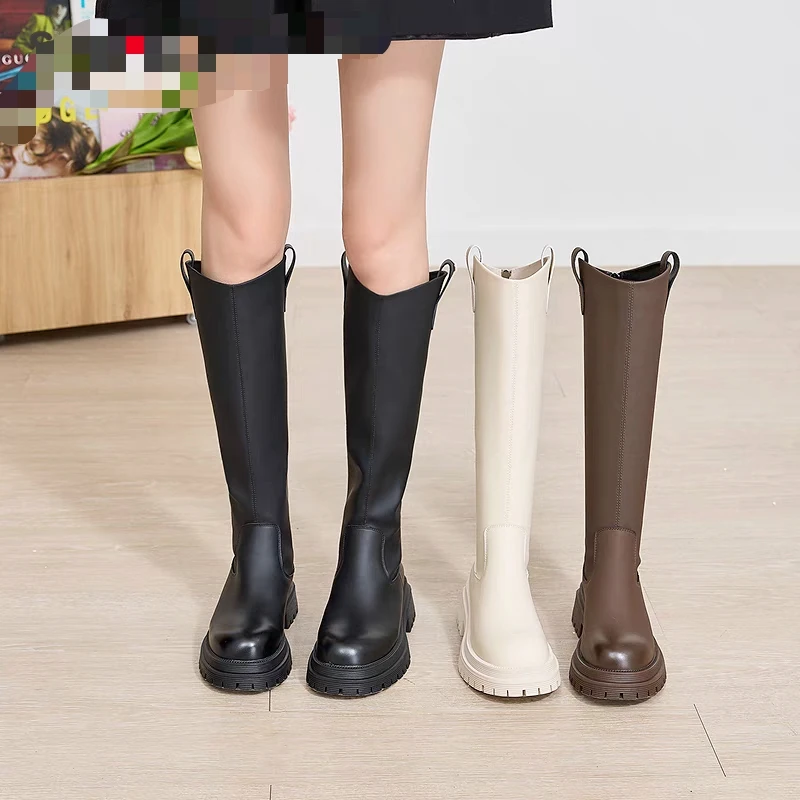 V口长靴女2025秋冬新款加绒靴子长筒靴不过膝厚底高筒骑士靴670-1