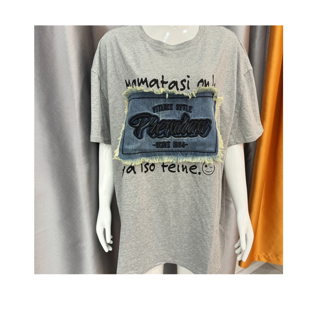 2024半袖时尚休闲夏季宽松灰色印花设计