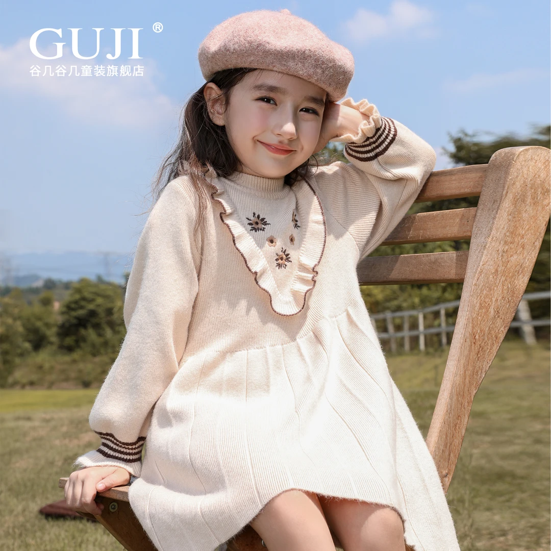 女童连衣裙新款韩版公主裙精致刺绣洋气小女孩宝宝秋冬复古裙子