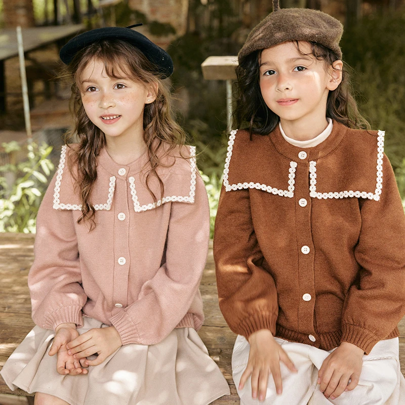 儿童翻领针织开衫外套春秋薄款空调衫外搭女童装宝宝毛衣上衣韩版