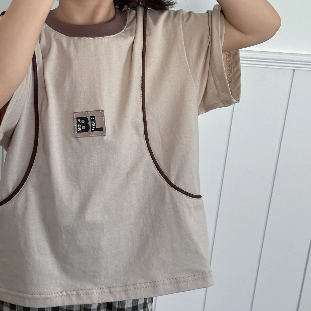 夏款男女童短袖百搭上衣洋气新款韩版时尚休闲短袖纯棉小衫