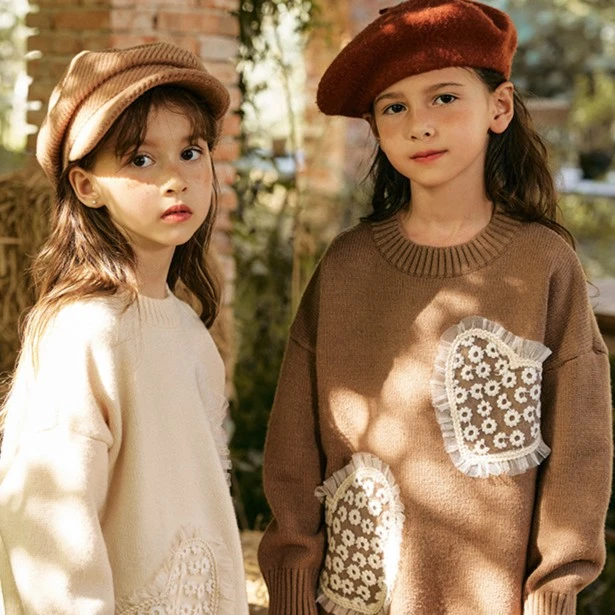 女童中长款毛衣外套春秋装2023新款宝宝长袖毛线外套圆领针织衫潮