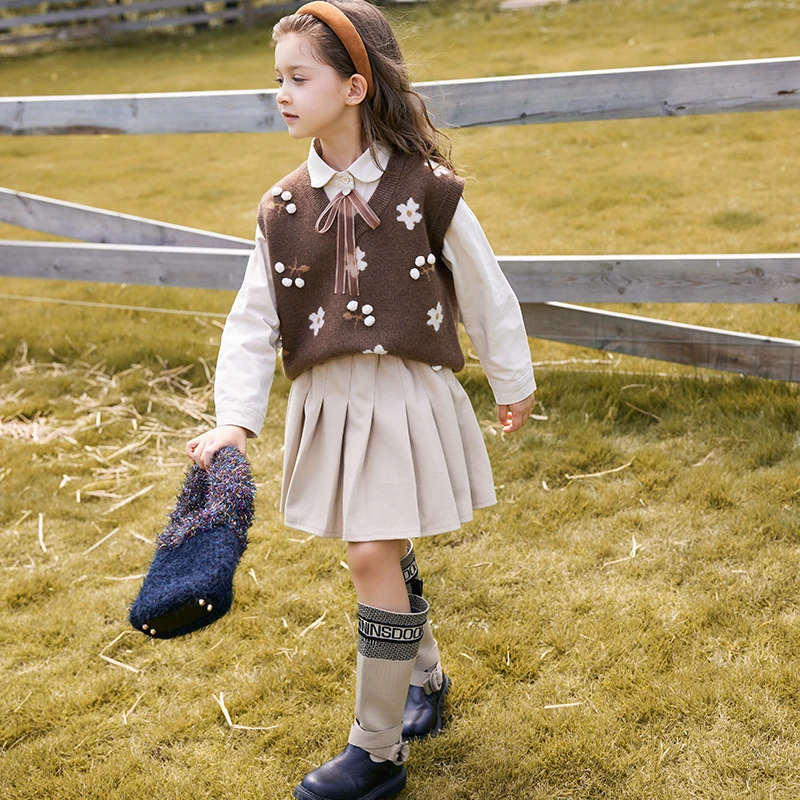 女童半身裙百褶裙秋装2023新款学院风公主jk连衣裙洋气短裙