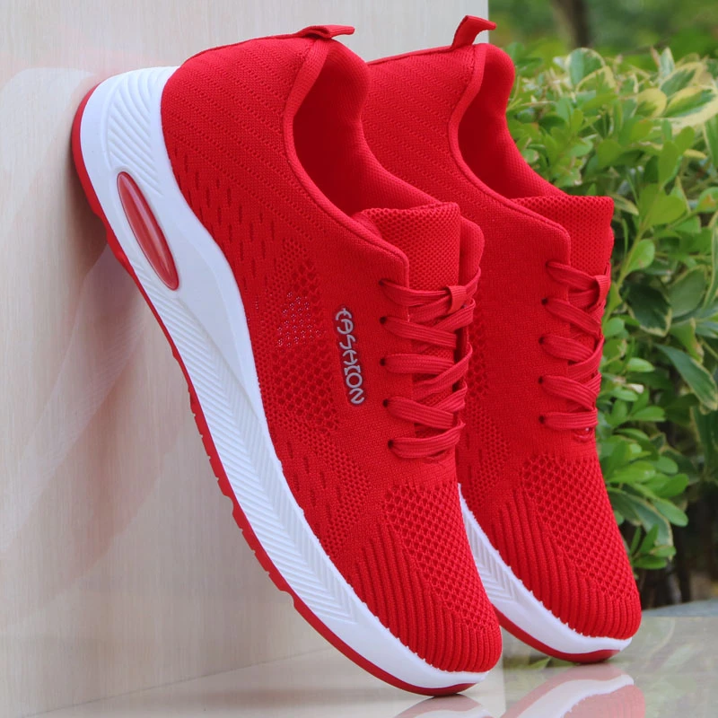 红色鞋子男士透气防臭鞋2023飞织网布运动休闲鞋男潮流红鞋厚底鞋