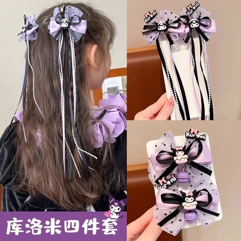 宝宝发饰2024新款儿童库洛米蝴蝶结发夹可爱卡通飘带发卡女童头饰