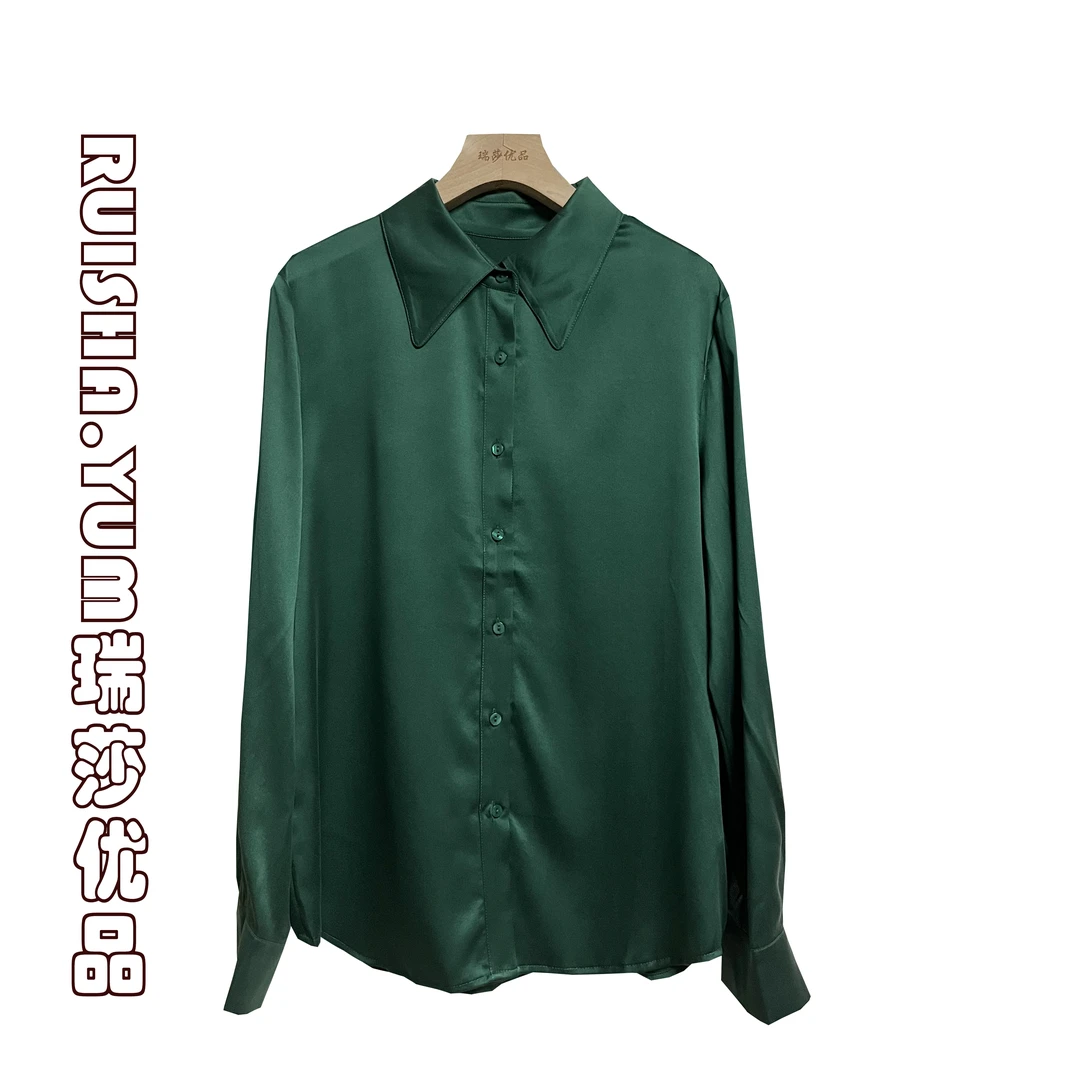 春秋装新款砂洗22姆米弹力重缎时尚百搭长袖桑蚕丝衬衫YJSY2581