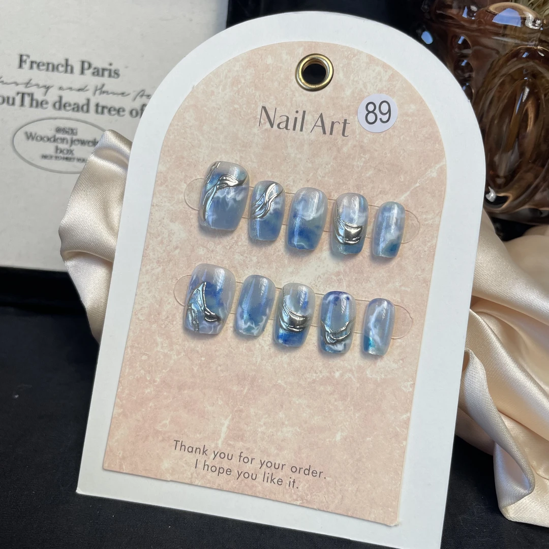 海洋风暴穿戴甲轻奢高级显白美甲秋冬时尚温柔甲甲89