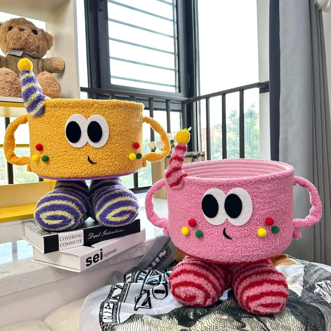 现货卡比毛绒脚小怪兽桌面摆件收纳杂物储物六一儿童节零食收纳筐