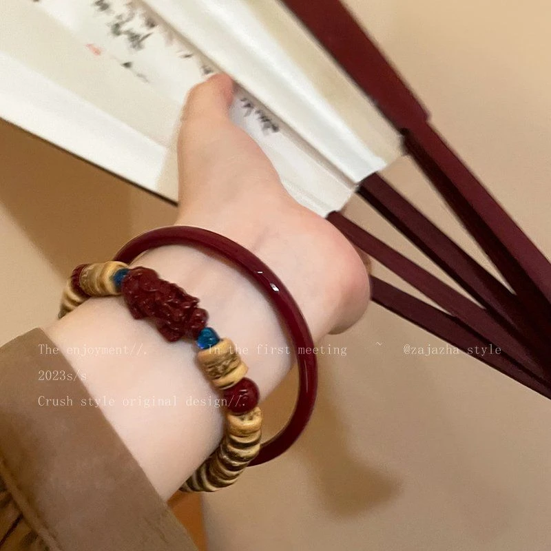 非金属手链 新中式椰壳串珠手镯套装女ins小众设计感复古百搭手链
