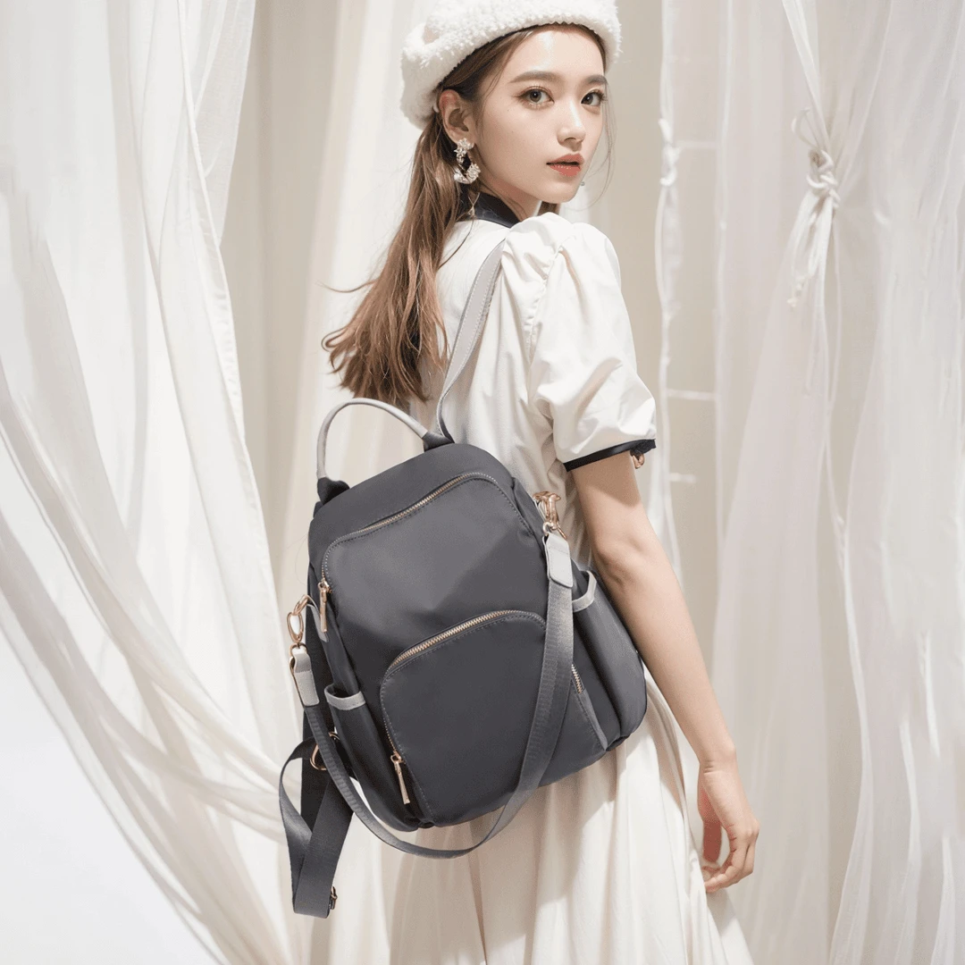 日系双肩包女士轻便帆布防水包背包男书包旅游包防盗小包包妈咪包