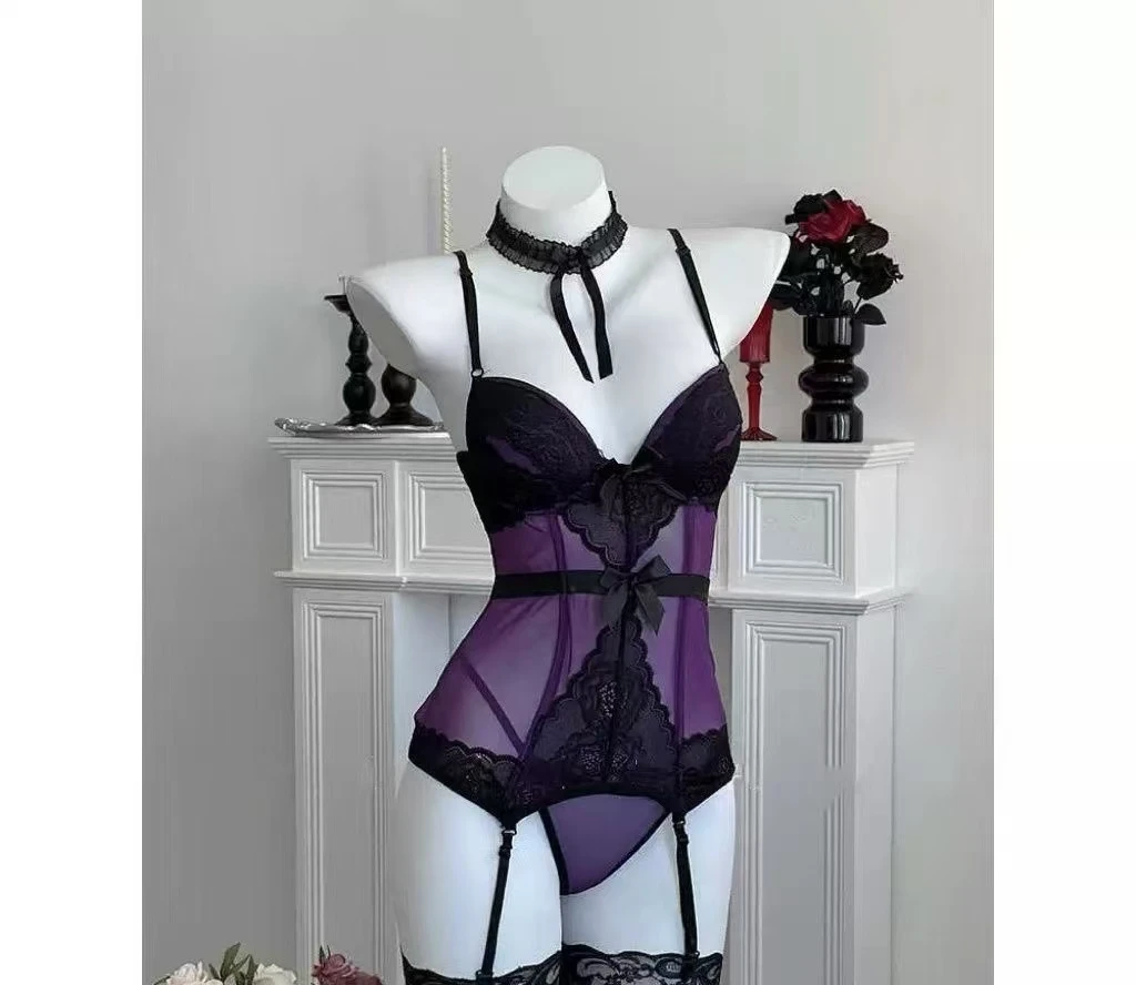 （80-200斤）女王的秘密（紫色妖姬）性感御姐马甲网纱蕾丝收腰吊带