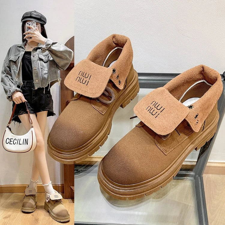 马丁靴女2024新款秋季两穿大黄靴复古英伦风百搭翻盖厚底短靴