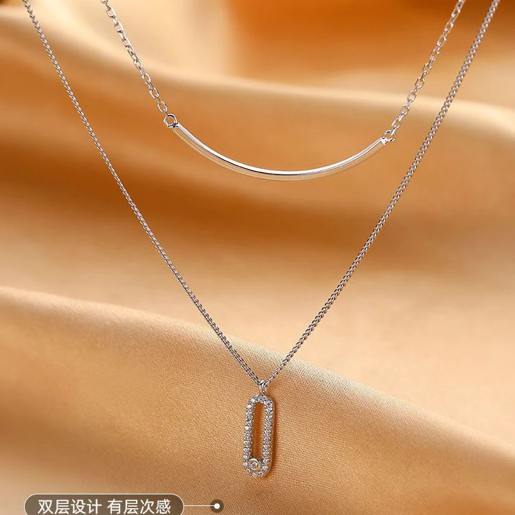 钛钢项链 2024秋冬双层微笑项链女轻奢小众设计高级感气质气质女